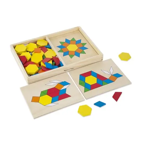 Melissa & Doug pattern blocks and boards set with colorful wooden shape tiles
