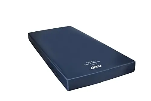 Drive Medical Foam Mattress with blue cover on a bed