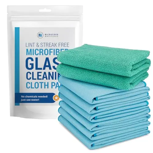 Claro 2-step glass cleaning cloth set with green and blue microfiber towels