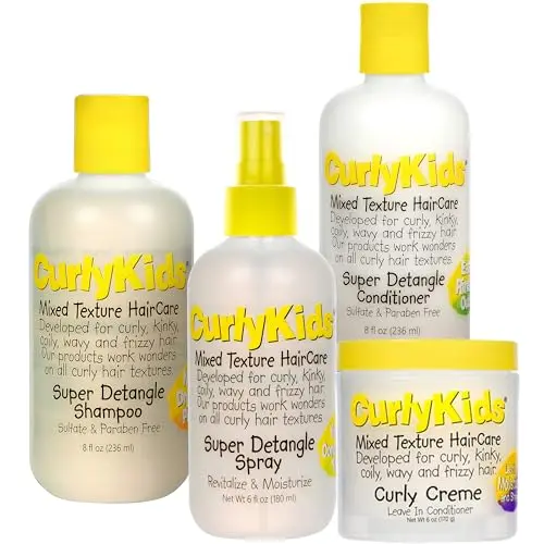 CurlyKids Textured Hair Care Set with multiple products