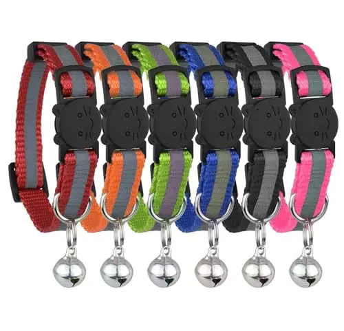 Bemix Pets reflective cat collar set with breakaway buckle and bell in multiple colors