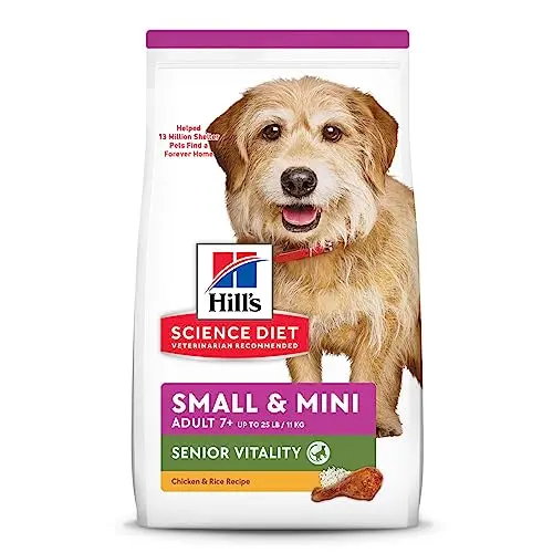 Hill's Science Diet Senior Vitality small breed dog food bag with chicken and rice formula