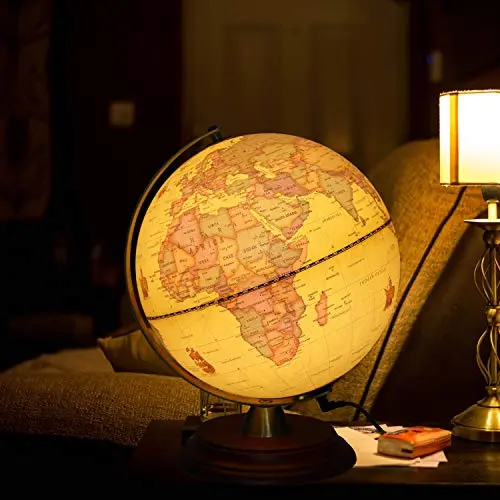 TTKTK illuminated world globe with wooden stand and LED lighting