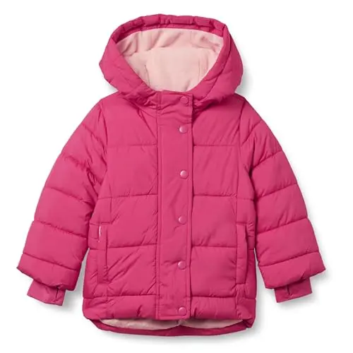 Amazon Essentials girls pink heavyweight puffer coat with hood