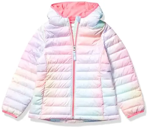 Amazon Essentials girls lightweight pink ombre puffer jacket packed in pouch
