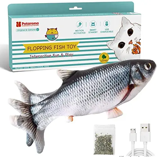 Potaroma flopping fish cat toy with motion sensor and catnip