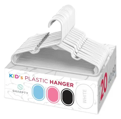 SHARPTY white plastic kids hangers with notched shoulders