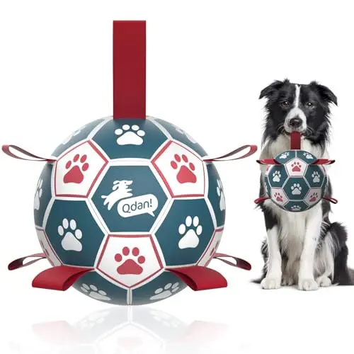 QDAN dog soccer ball with straps for tug of war