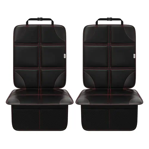 Meolsaek car seat protector with red stitching