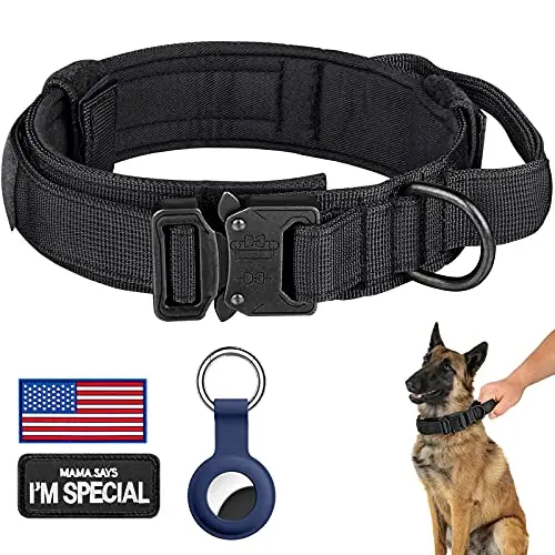DAGANXI tactical dog collar with control handle and AirTag case in black