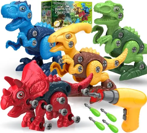 Take apart dinosaur toys set with electric drill and multiple dinosaurs