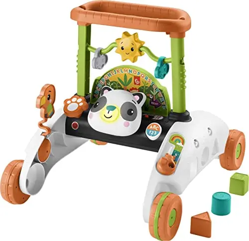 Fisher-Price multicolor panda walker with two-sided design and blocks