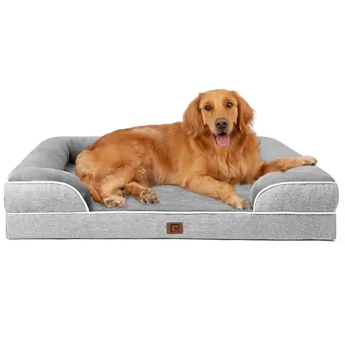 EHEYCIGA orthopedic dog bed with memory foam and bolster sides in grey