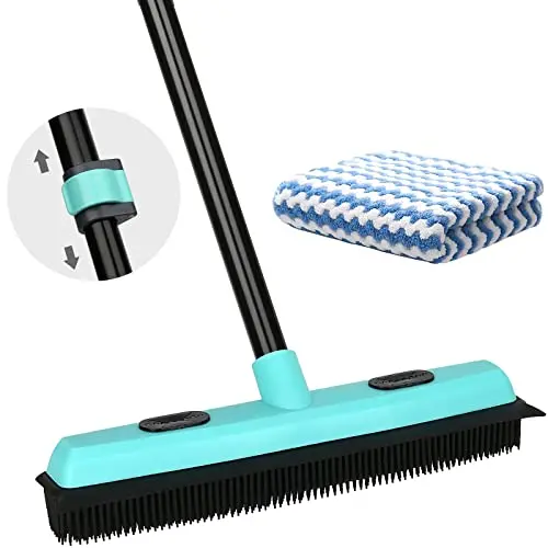 KeFanta blue rubber broom with adjustable handle for pet hair removal