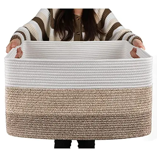 OIAHOMY large woven cotton storage basket with handles