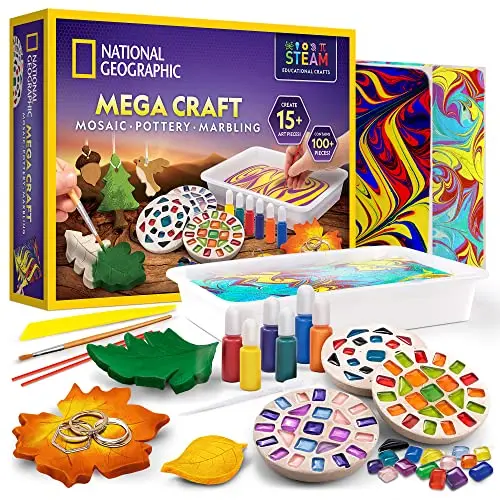 National Geographic Mega Arts and Crafts Kit with mosaic, marbling, and clay projects