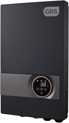 GRS electric tankless water heater with digital display and compact gray design