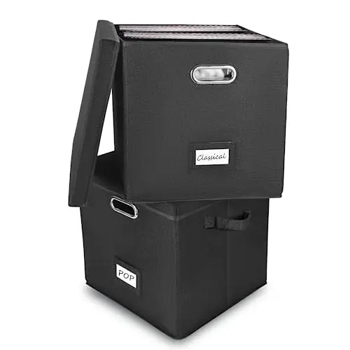 ZEDKEHO black linen vinyl record storage boxes with adjustable dividers