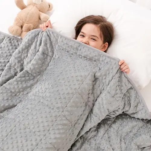 Kivik reversible weighted blanket with minky dots for kids in grey