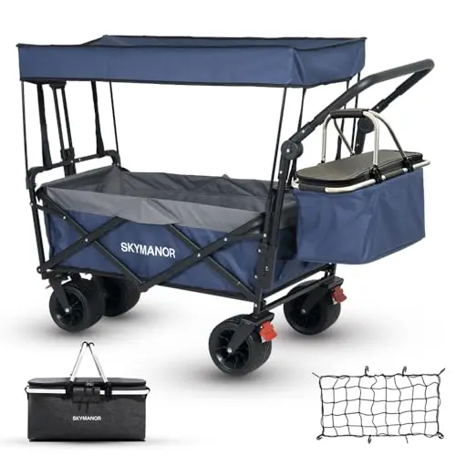 SKYMANOR collapsible wagon with removable canopy and large all-terrain wheels