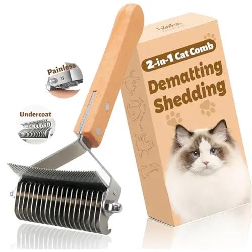 FelineFun 2-in-1 dematting and deshedding brush for cats