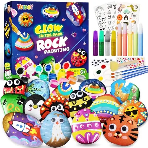 Toidgy rock painting kit with waterproof paints and glow effects