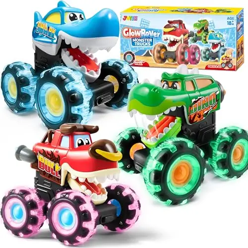 JOYIN 3 pack monster truck toys with light-up wheels