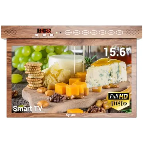 SYLVOX mahogany under cabinet TV with foldable screen