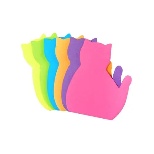 HSYMQ cat-shaped sticky notes in six bright colors