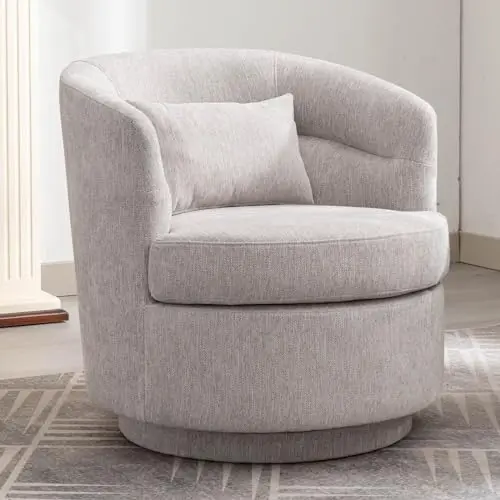 CANMOV grey swivel barrel accent chair with curved back and included pillow