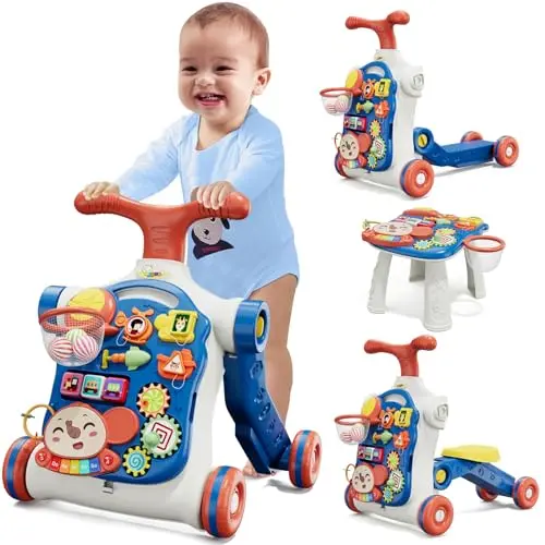 HYES blue 5-in-1 baby push walker with activity center