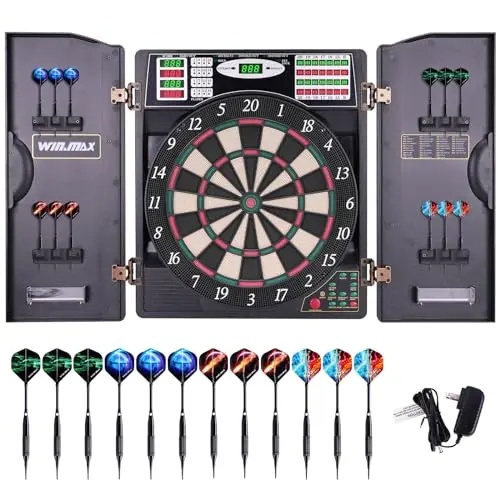 WIN.MAX electronic dart board with LED display and cabinet