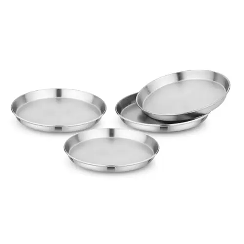 Bon aPetite set of four stainless steel plates with high walls