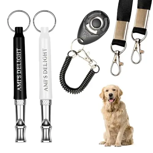 Ami's Delight adjustable dog whistle set with clicker and lanyards