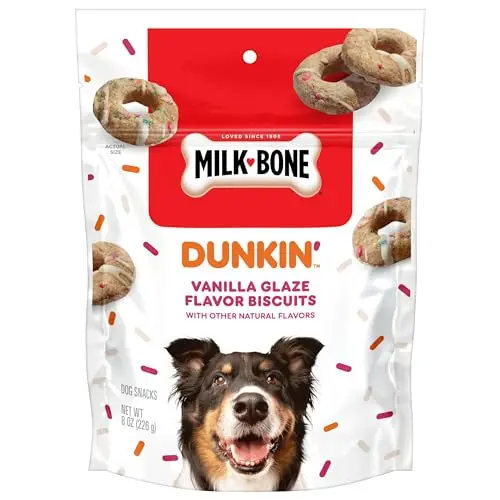 Milk-Bone Dunkin' vanilla glaze flavor dog biscuits with sprinkles