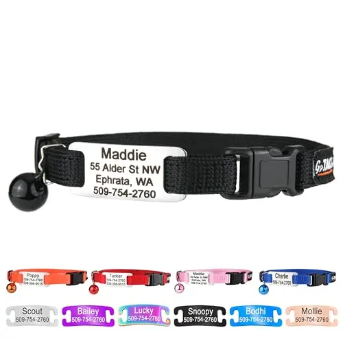 GoTags personalized cat collar with engraved ID tag and breakaway buckle
