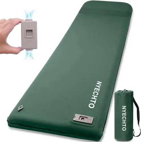 NYECHTO self-inflating camping sleeping pad with built-in electric pump and memory foam core
