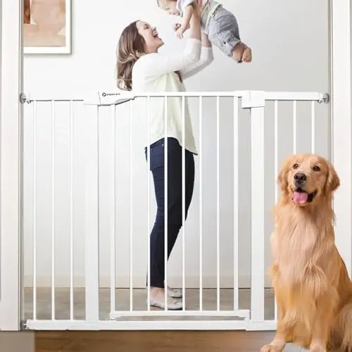 Papacare white metal dog gate with extra tall and wide design
