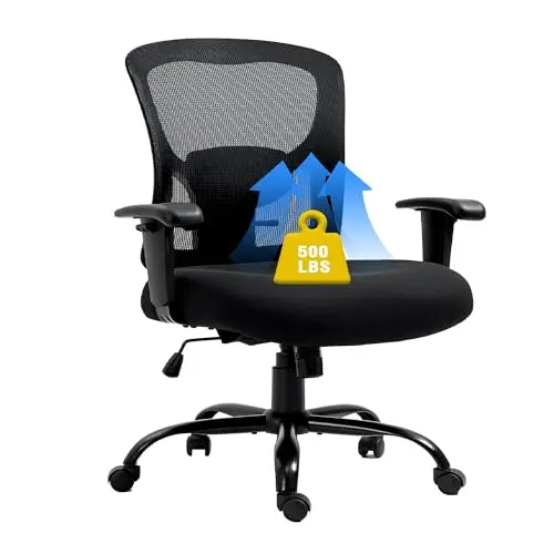 BIGROOF mesh desk chair with wide seat and adjustable arms