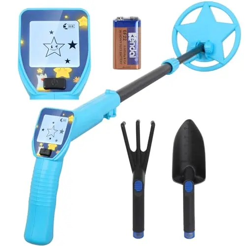 Keyixize lightweight metal detector for kids with blue design and LCD screen
