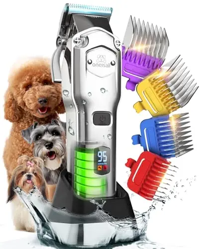 oneisall professional dog clippers with metal guide combs for thick coats