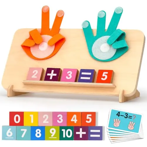 Wooden math counting blocks with number cards and finger board