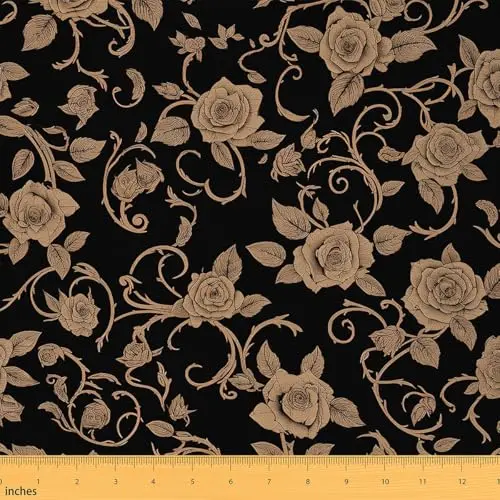 Feelyou black and gold floral printed upholstery fabric for chairs