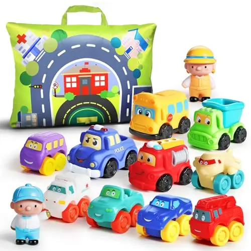 ALASOU soft rubber car toys set with city playmat and storage bag