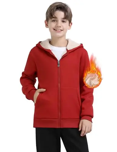 MoFiz kids sherpa lined fleece hoodie jacket in red