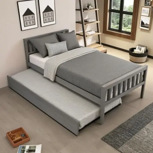 PVWIIK twin daybed with trundle and minimalist wood frame