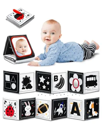 HIGH black and white baby book with mirror for sensory play