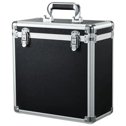 Hododou aluminum vinyl record storage case with mesh pockets