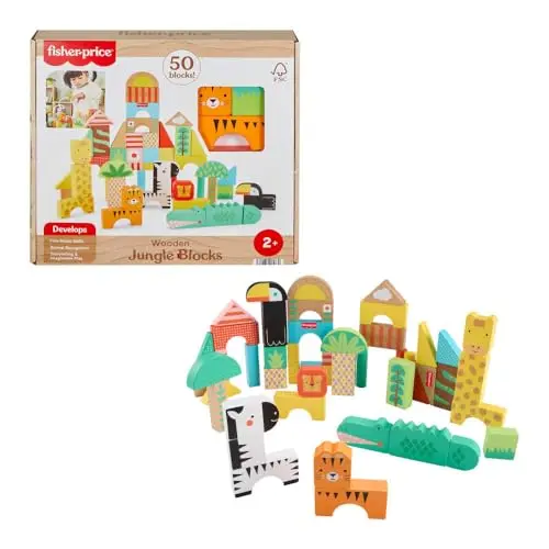 Fisher-Price wooden jungle animal blocks with mix and match creatures