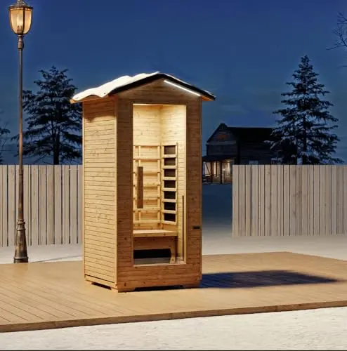 BNEHS outdoor infrared sauna with chromotherapy lights and Bluetooth speaker